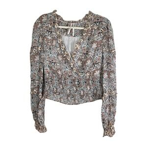 Anthropologie womens smocked v neck blouse boho whimsy fairy feminine sz XS
